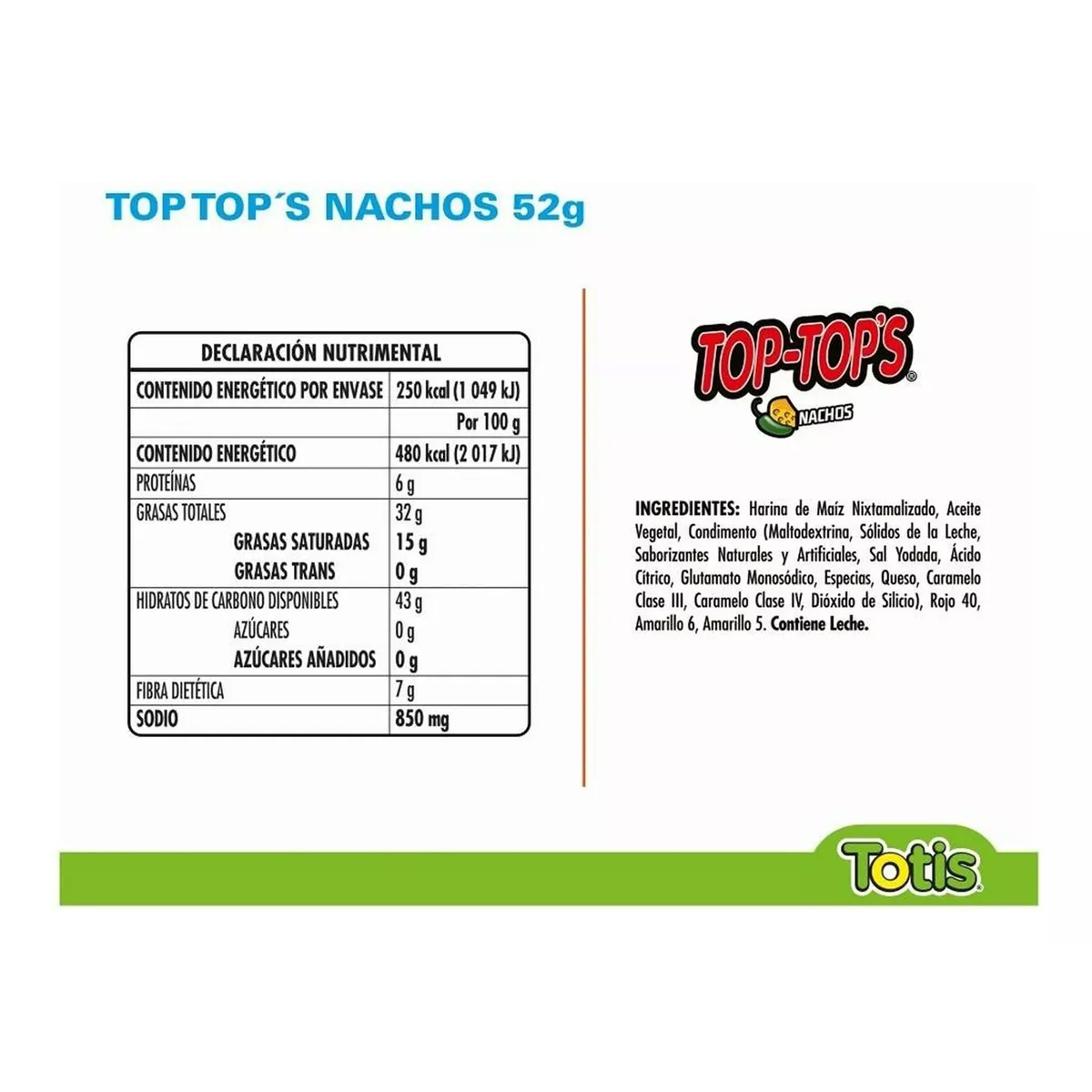 Top Tops Sabor Nachos 6 Piezas de 52 gramos c/u