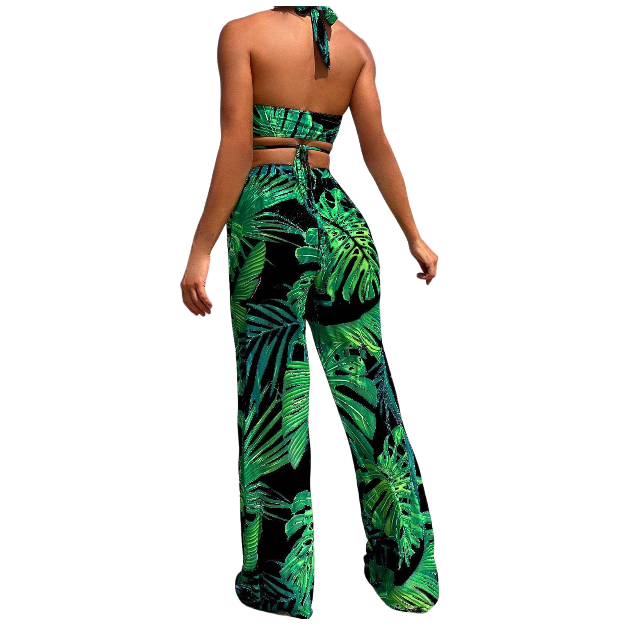 Traje de Baño Bikini 3 piezas con Pantalones Estampado Tropical