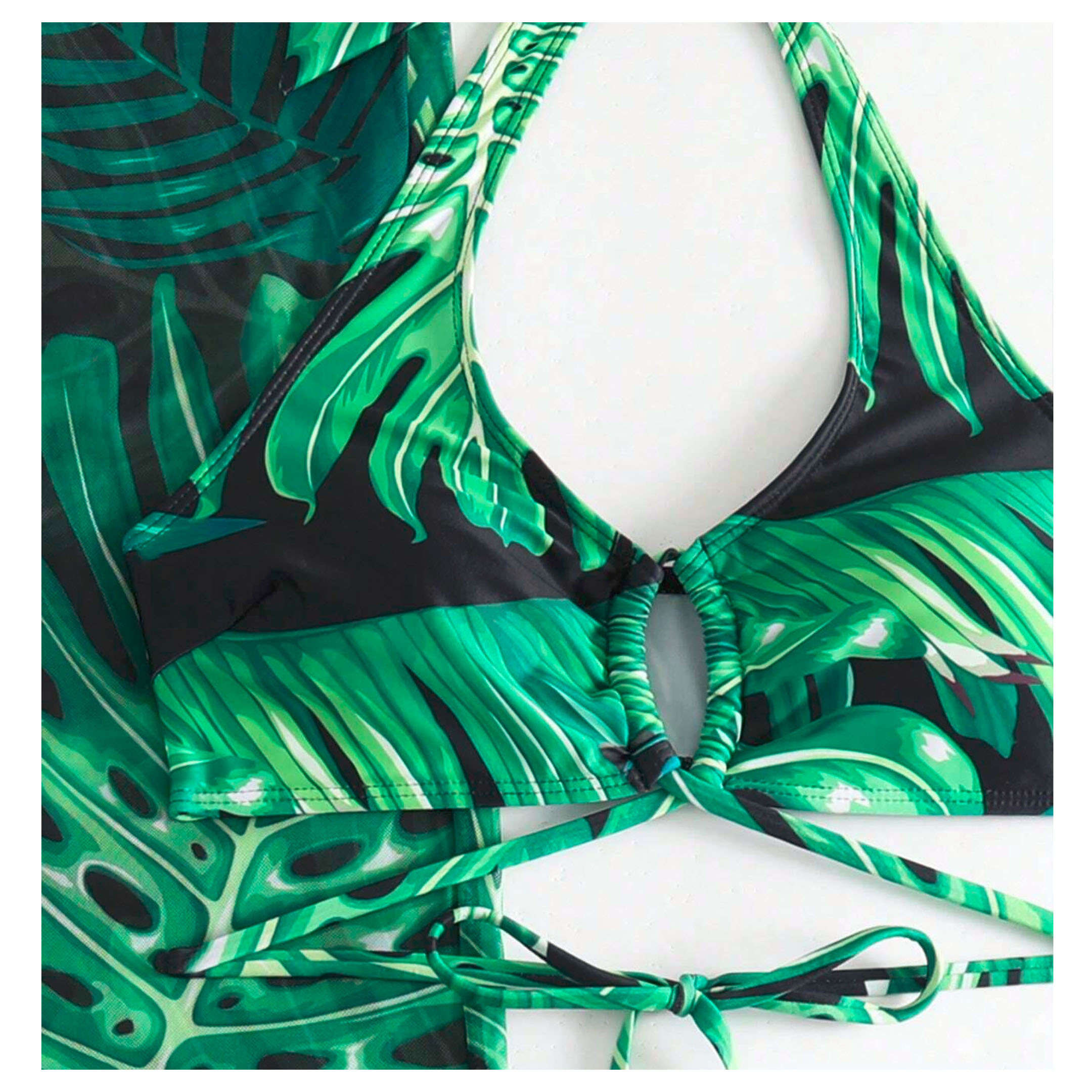 Traje de Baño Bikini 3 piezas con Pantalones Estampado Tropical