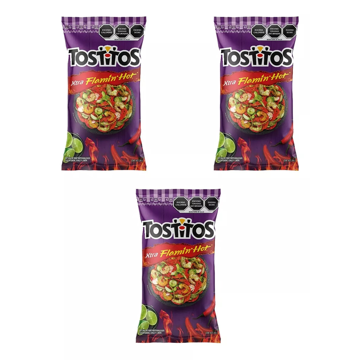 Sabritas Tostitos Xtra Flamin Hot 3 Piezas de 240 gramos c/u