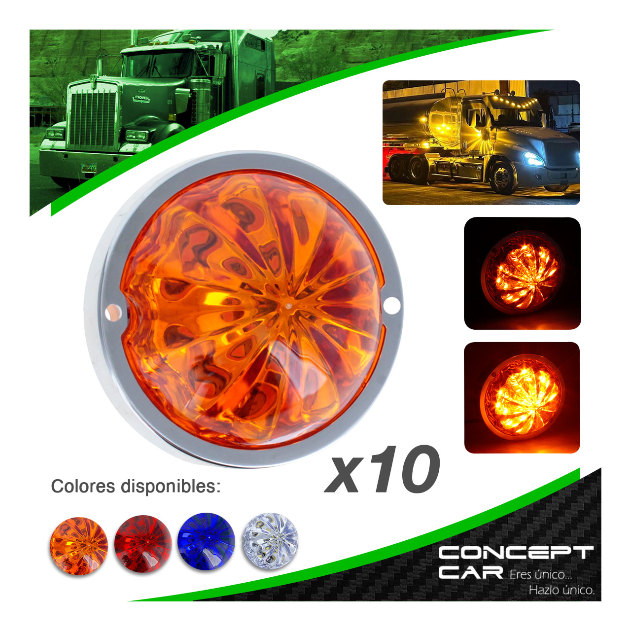 10 Plafon Redondo 7 Led Watermelon Punta Zepelin Plano 12-24v