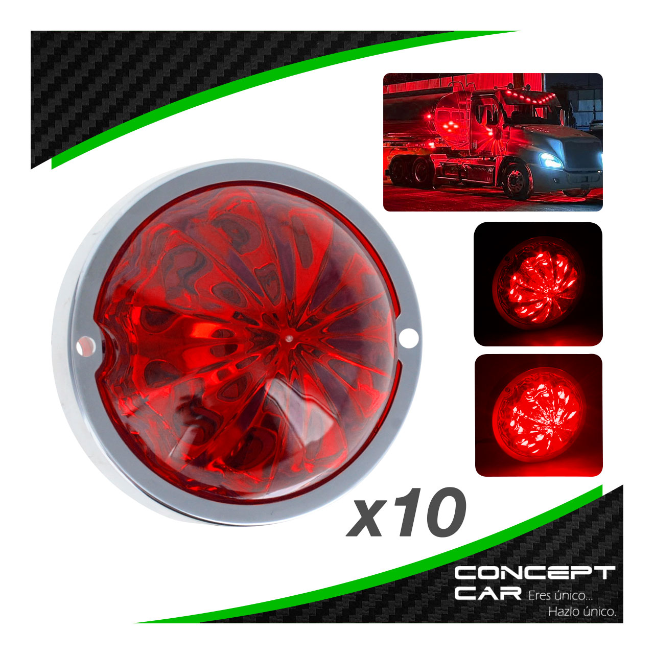 10 Plafon Redondo 7 Led Watermelon Punta Zepelin Plano 12-24v