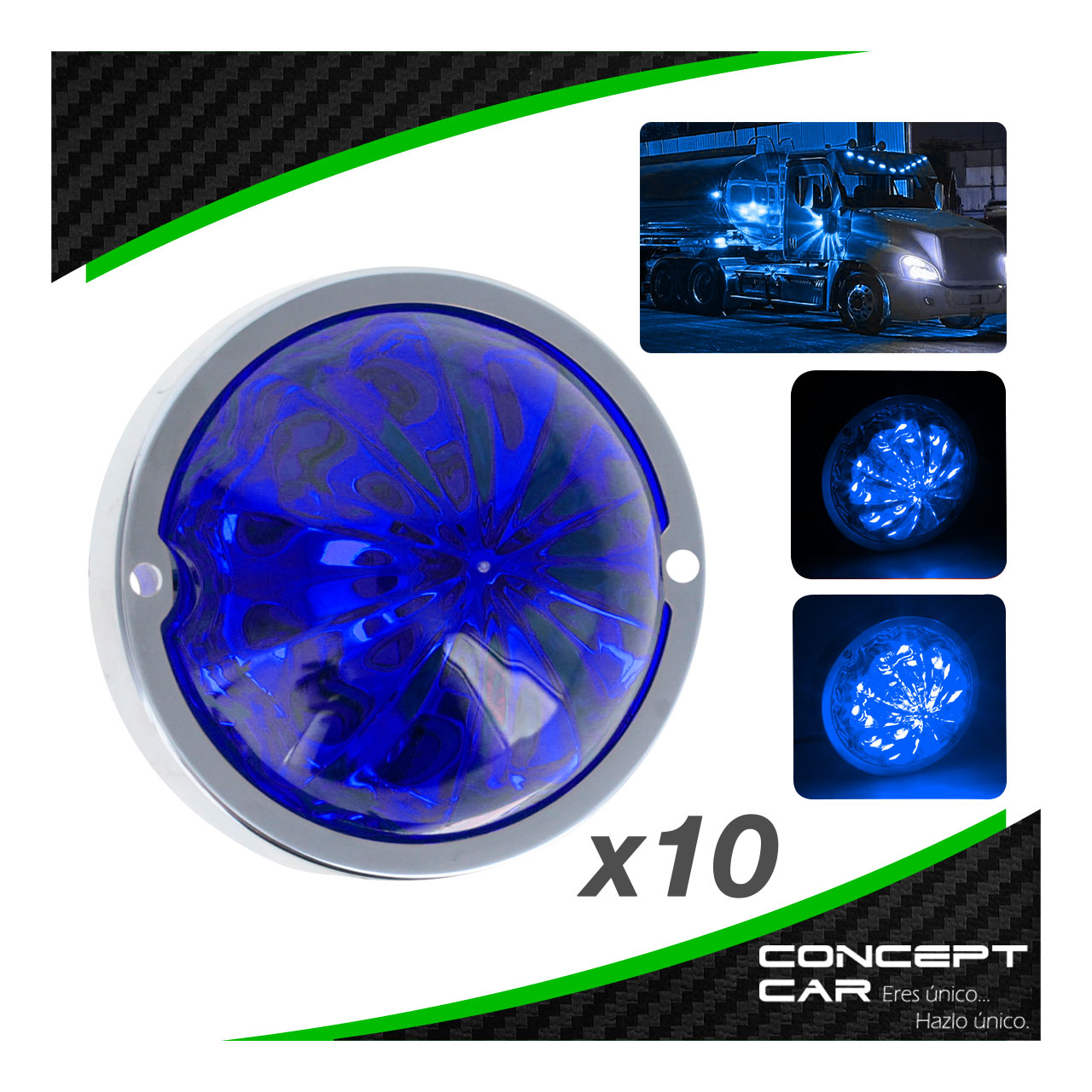 10 Plafon Redondo 7 Led Watermelon Punta Zepelin Plano 12-24v