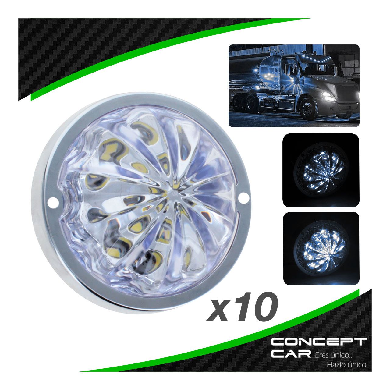 10 Plafon Redondo 7 Led Watermelon Punta Zepelin Plano 12-24v