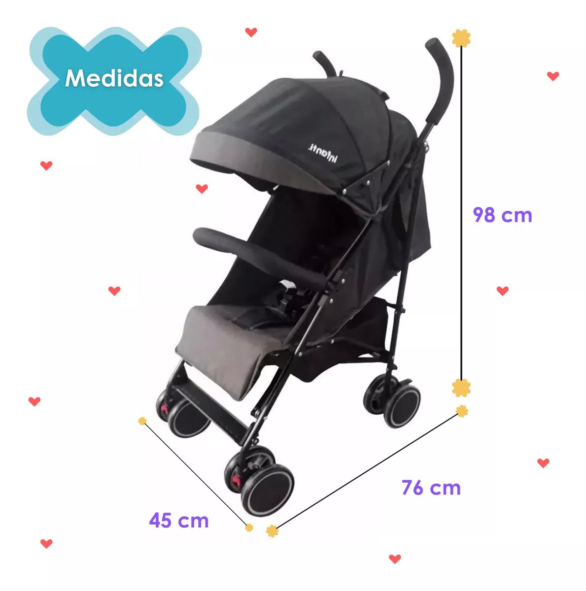 Carriola Bastón Para Bebé Buggy Vento Gris - Infanti