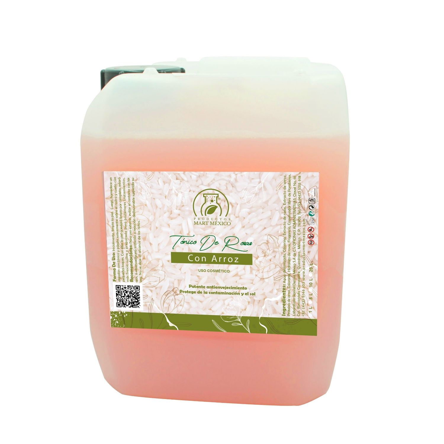 Tónico Facial Hidratante De Rosas Con Arroz 20 litros