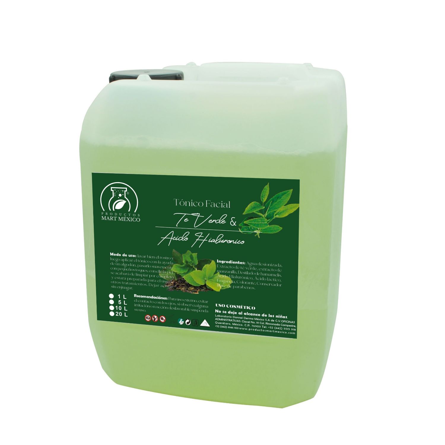 Tónico Facial De Té Verde Con Ácido Hialurónico 20 litros