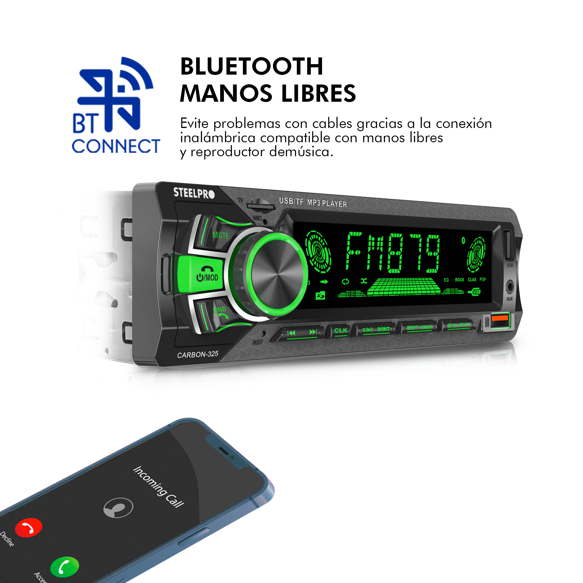 Autoestereo Bluetooth 1 Din 2usb, Sd Aux Estereo - Steelpro