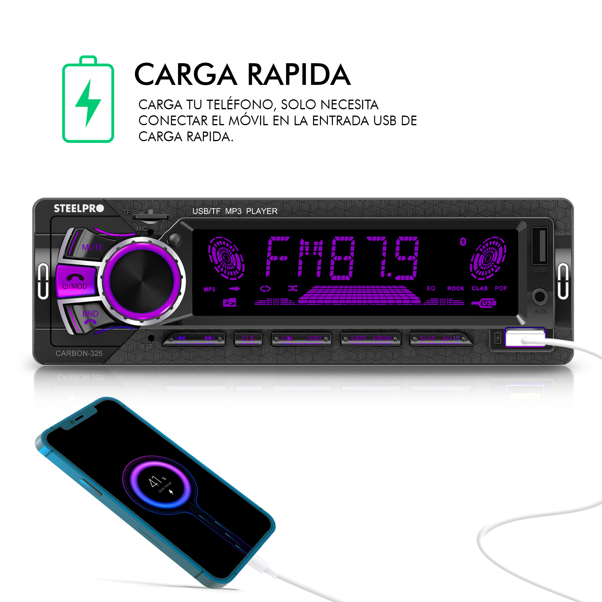 Autoestereo Bluetooth 1 Din 2usb, Sd Aux Estereo - Steelpro