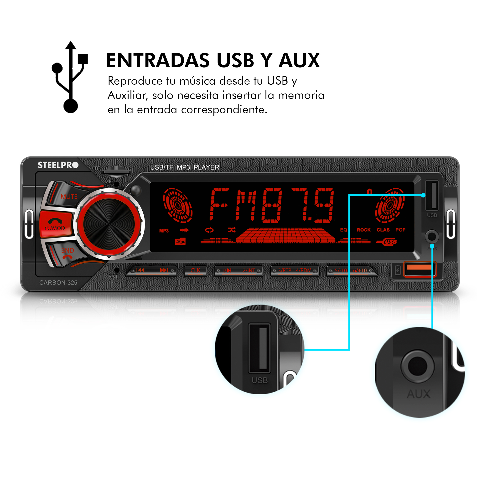 Autoestereo Bluetooth 1 Din 2usb, Sd Aux Estereo - Steelpro