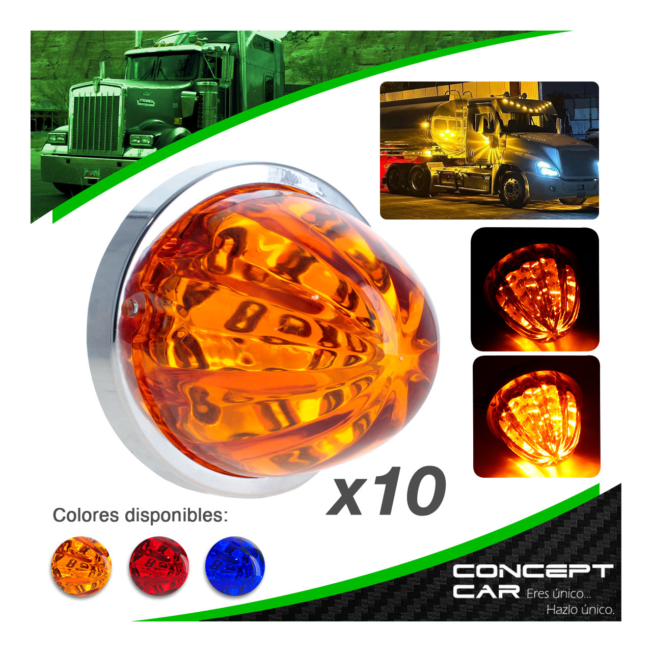 10 Plafon Redondo 7 Led Watermelon Punta Zepelin Pico 12-24v