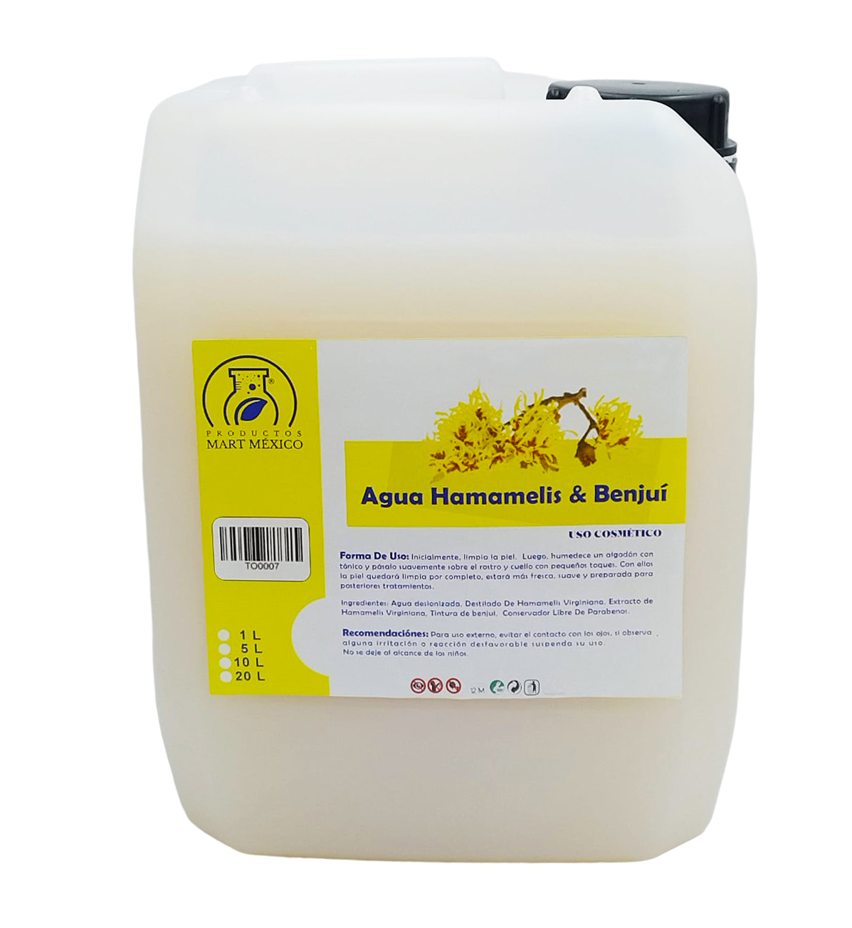 Agua De Hamamelis Con Benjuí Hidratante Facial 20 litros