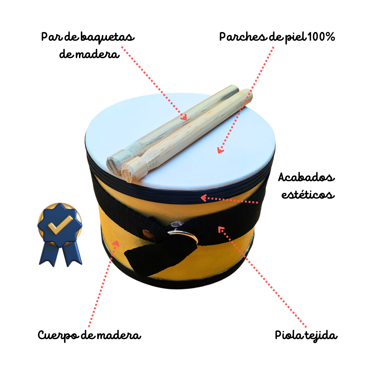 Instrumento Musical Tambor Didáctico Mediano #6: Madera, Piel y Sonido