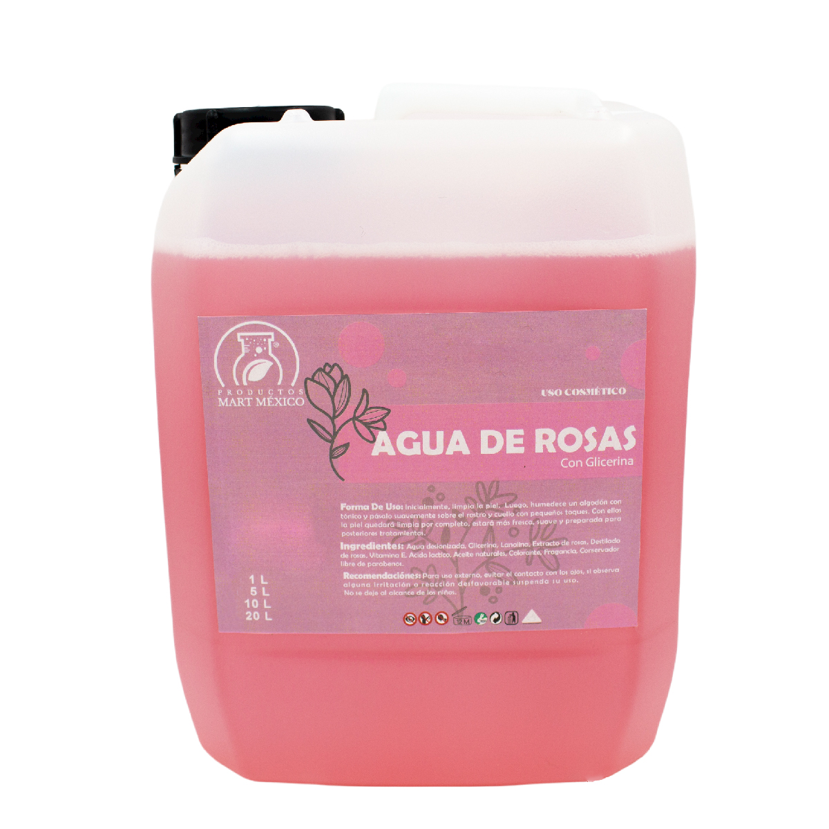 Agua De Rosas Con Glicerina Hidratante Facial 20 litros
