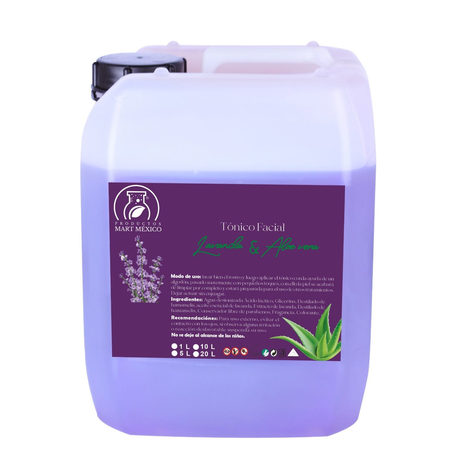 Tónico Facial Hidratante De Lavanda Con Aloe Vera 10 litros