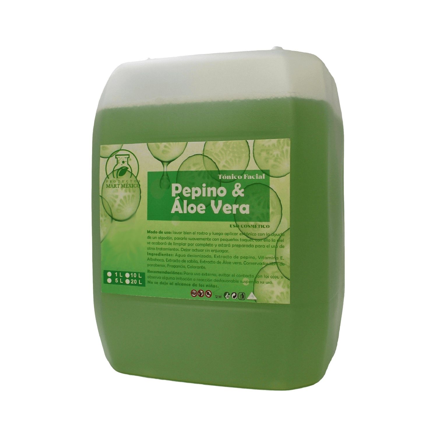 Tónico Facial Hidratante De Pepino Con Aloe Vera 10 litros