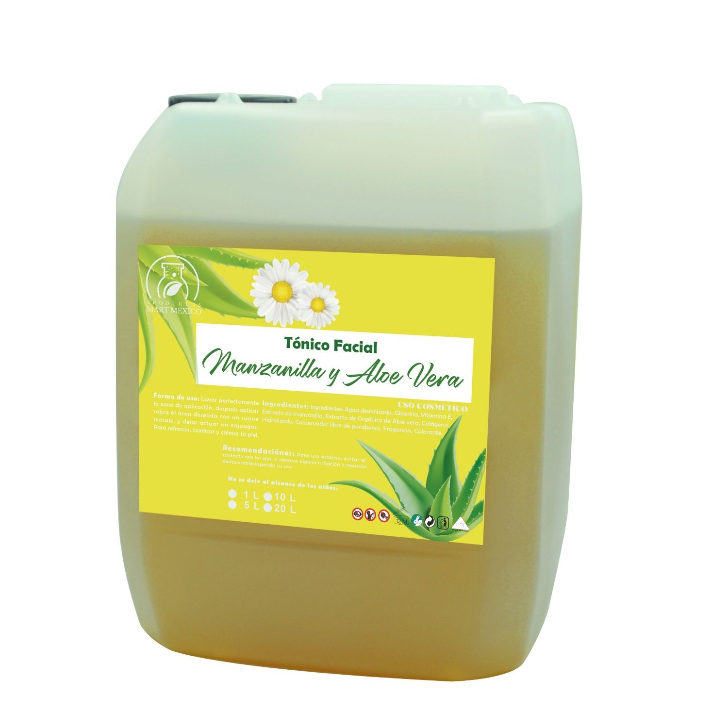 Tónico Facial Hidratante De Manzanilla Con Aloe Vera 10 litros