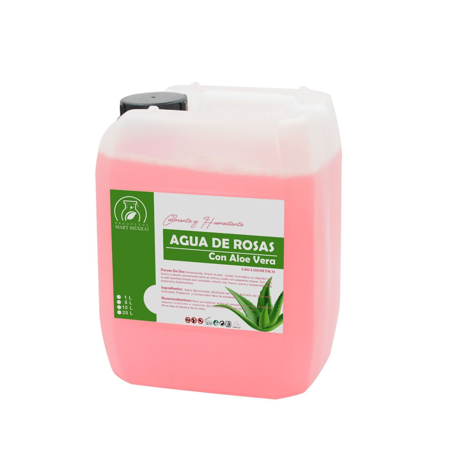 Agua De Rosas Con Aloe Vera Hidratante Facial 10 litros
