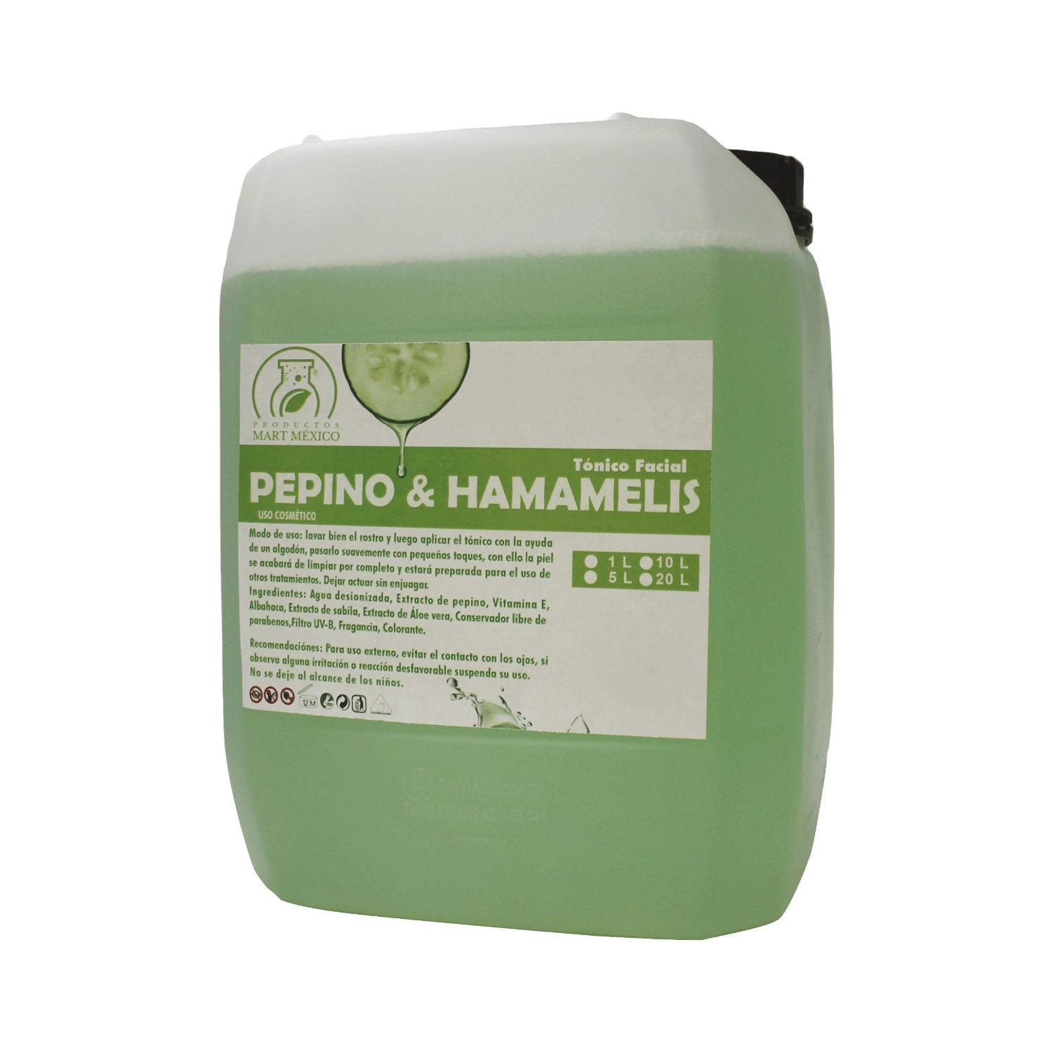 Tónico Facial De Pepino Con Hamamelis 5 litros