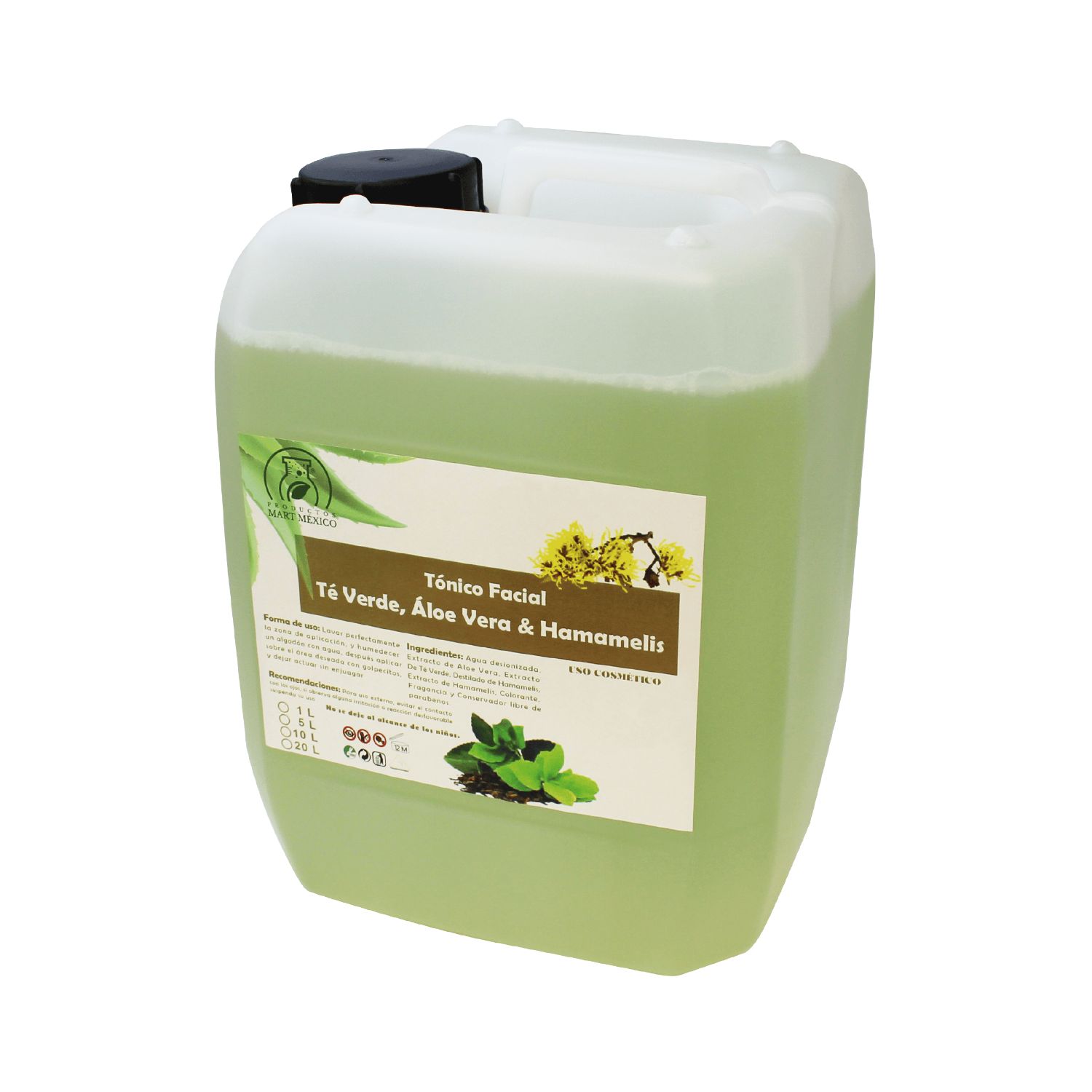 Tónico De Aloe Vera,Té Verde & Hamamelis Hidratante Facial 5 litros