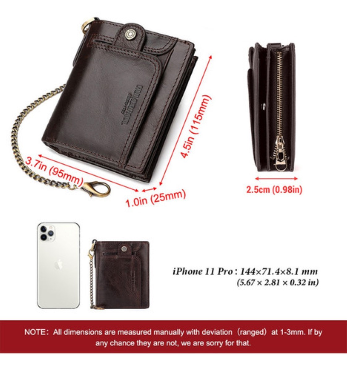 Tarjetero Hombre Cartera Caballero Piel Regalos Para Hombres marron oscuro