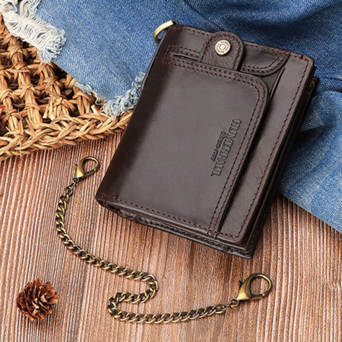 Tarjetero Hombre Cartera Caballero Piel Regalos Para Hombres marron oscuro