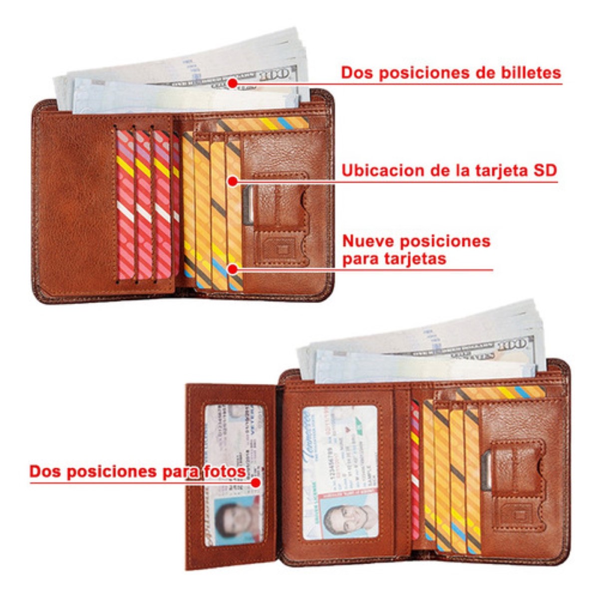 Cartera De Cuero Genuino Para Hombre Regalo Con Bloqueo Marrón
