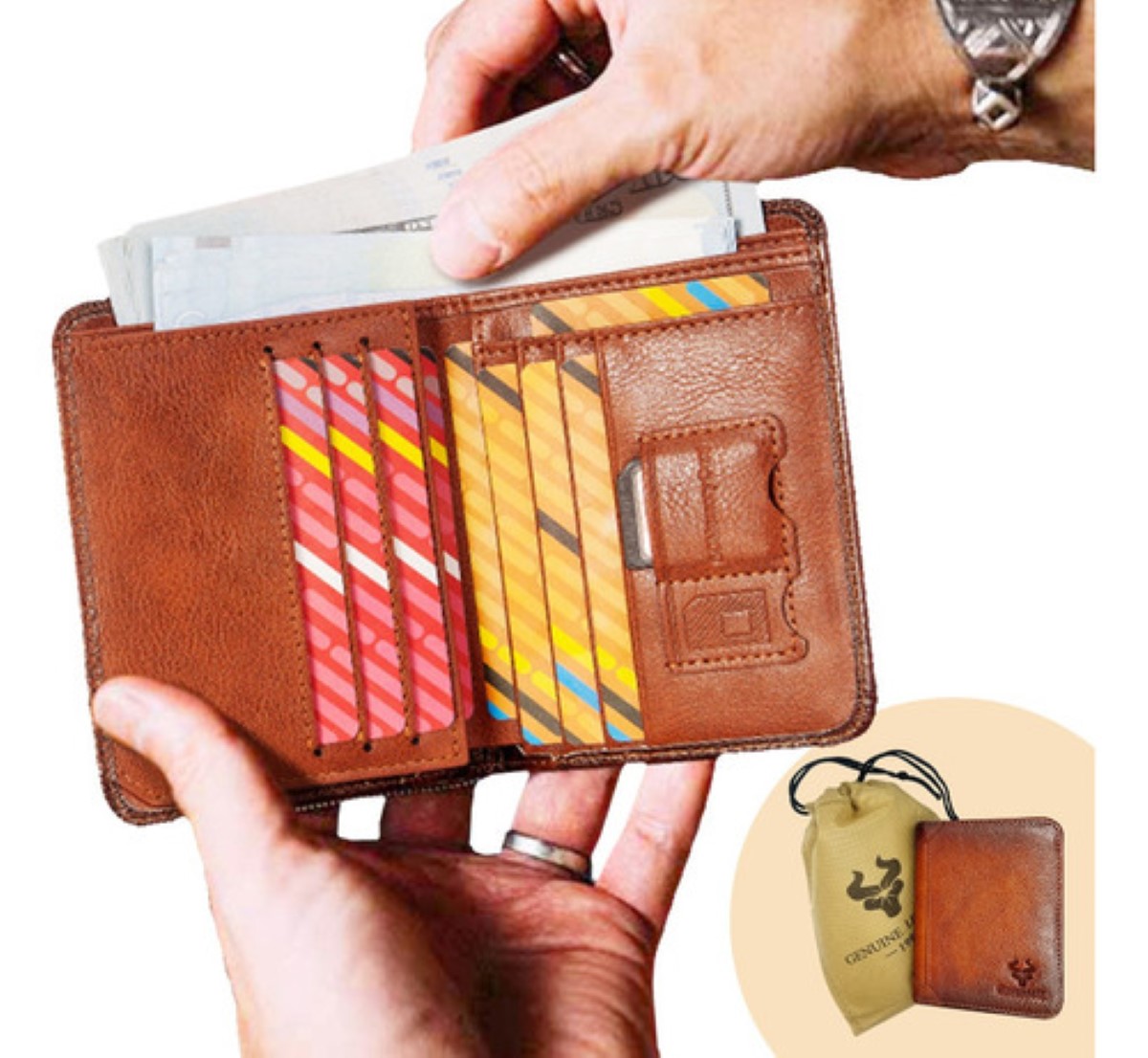 Cartera De Cuero Genuino Para Hombre Regalo Con Bloqueo Marrón
