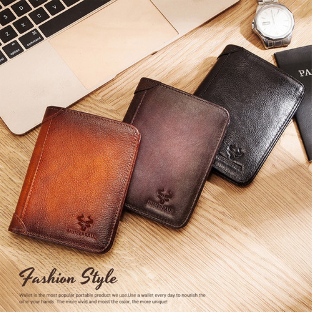 Carteras Para Hombre De Piel Con Bloqueo Rfid Marrón oscuro