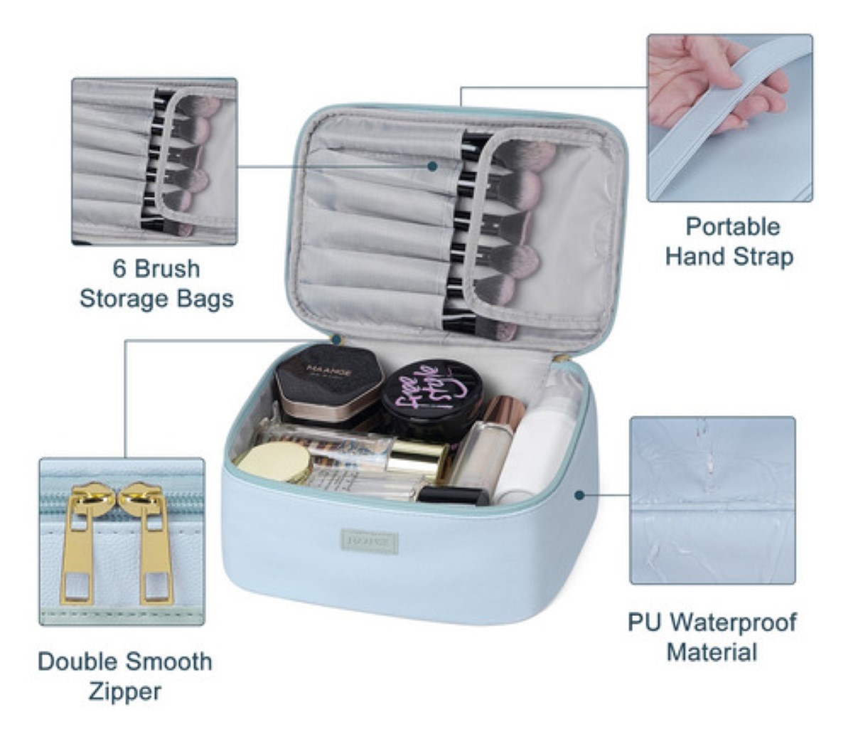 3pcs Cosmetiquera Neceser Estuches De Maquillaje Azul claro