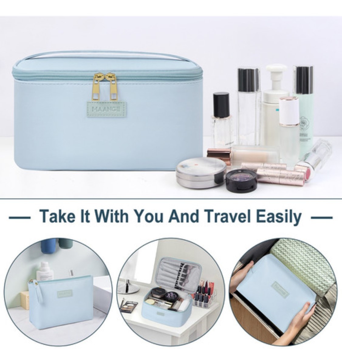 3pcs Cosmetiquera Neceser Estuches De Maquillaje Azul claro