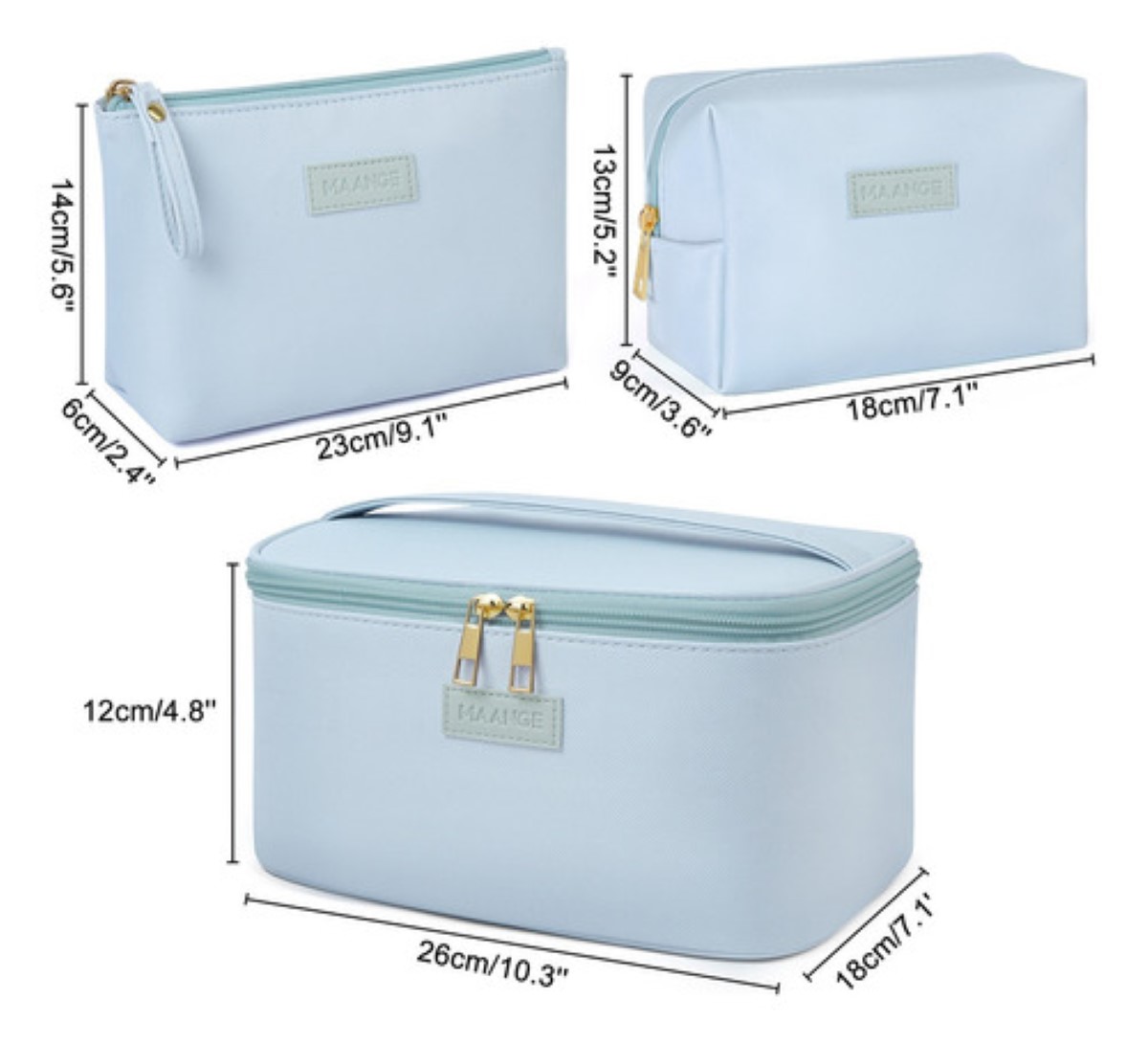 3pcs Cosmetiquera Neceser Estuches De Maquillaje Azul claro