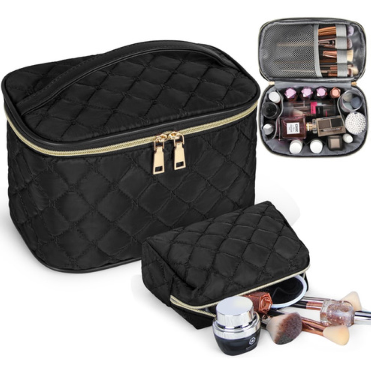 Cosmetiquera Neceser Estuches Maquillaje Neceser Viaje 2pc negro