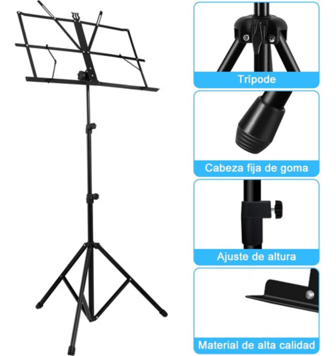 Podio Atril Para Partituras De Altura Ajustable Con Funda negro