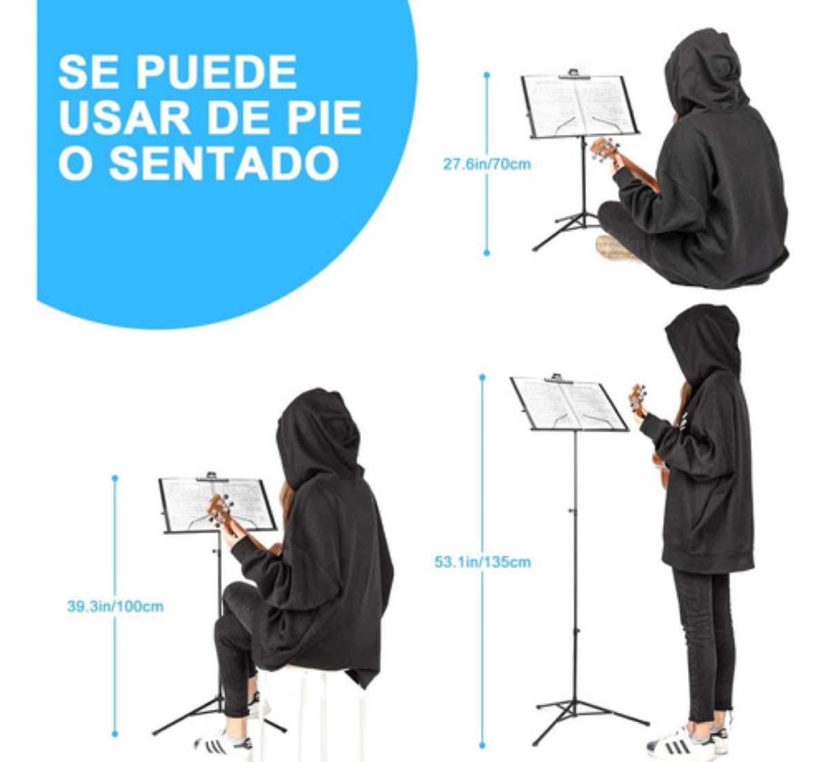 Podio Atril Para Partituras De Altura Ajustable Con Funda negro