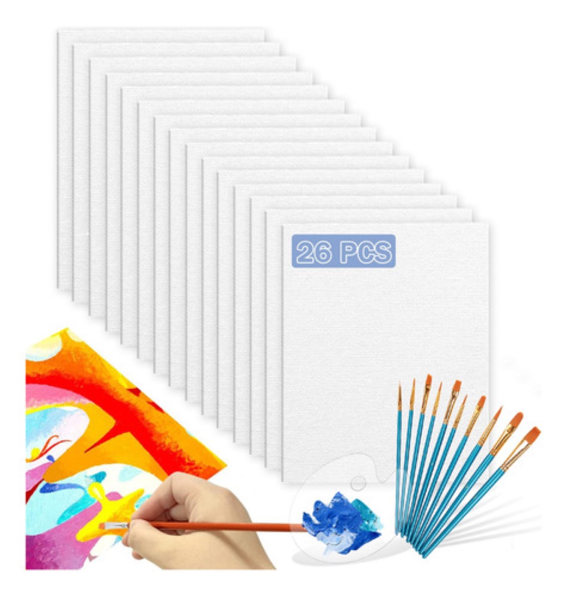 15 Pcs Pinturas Oleo Lienzo Para Pintar Y 10 Pinceles BLANCO