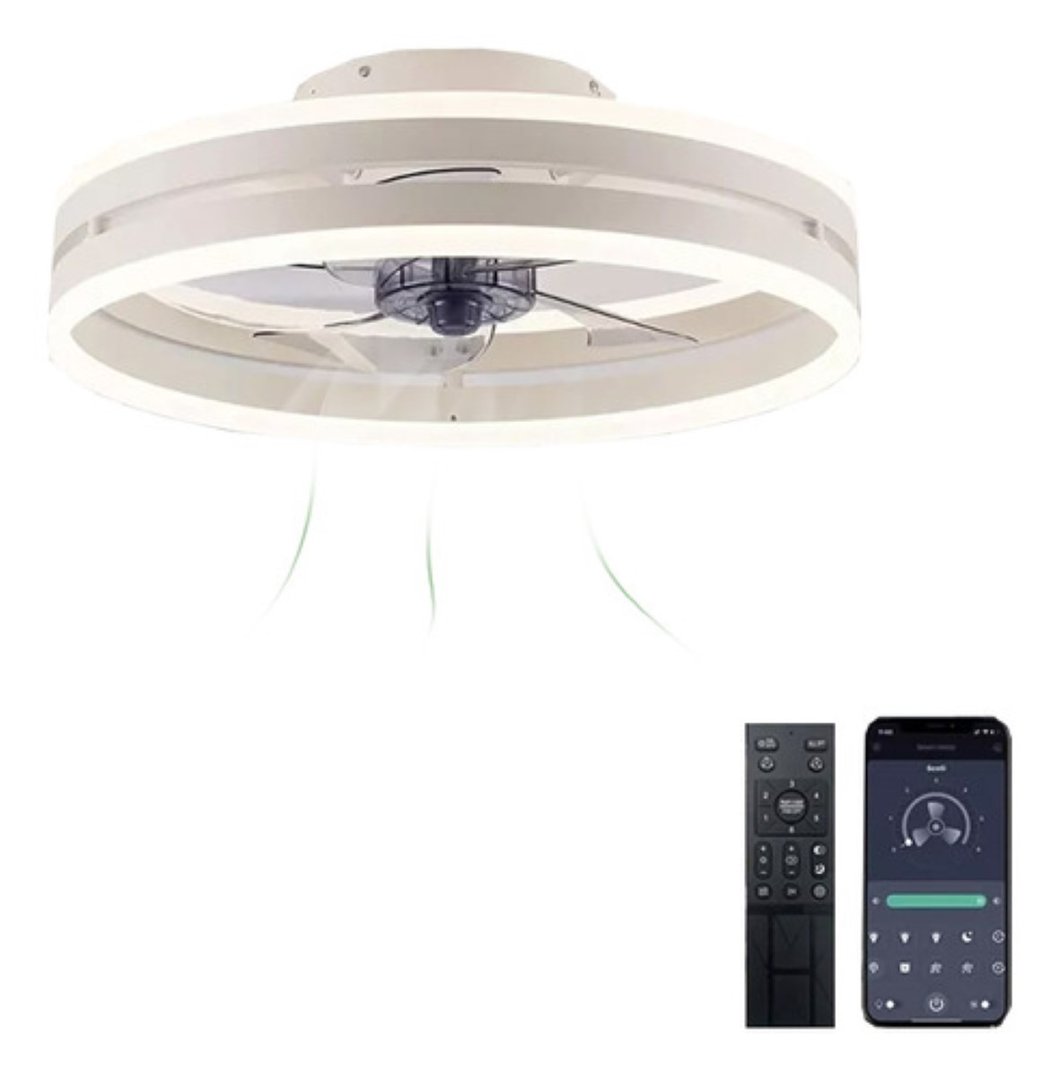 Lampara Ventilador De Techo Con Luz Inteligente Control 50cm Blanco