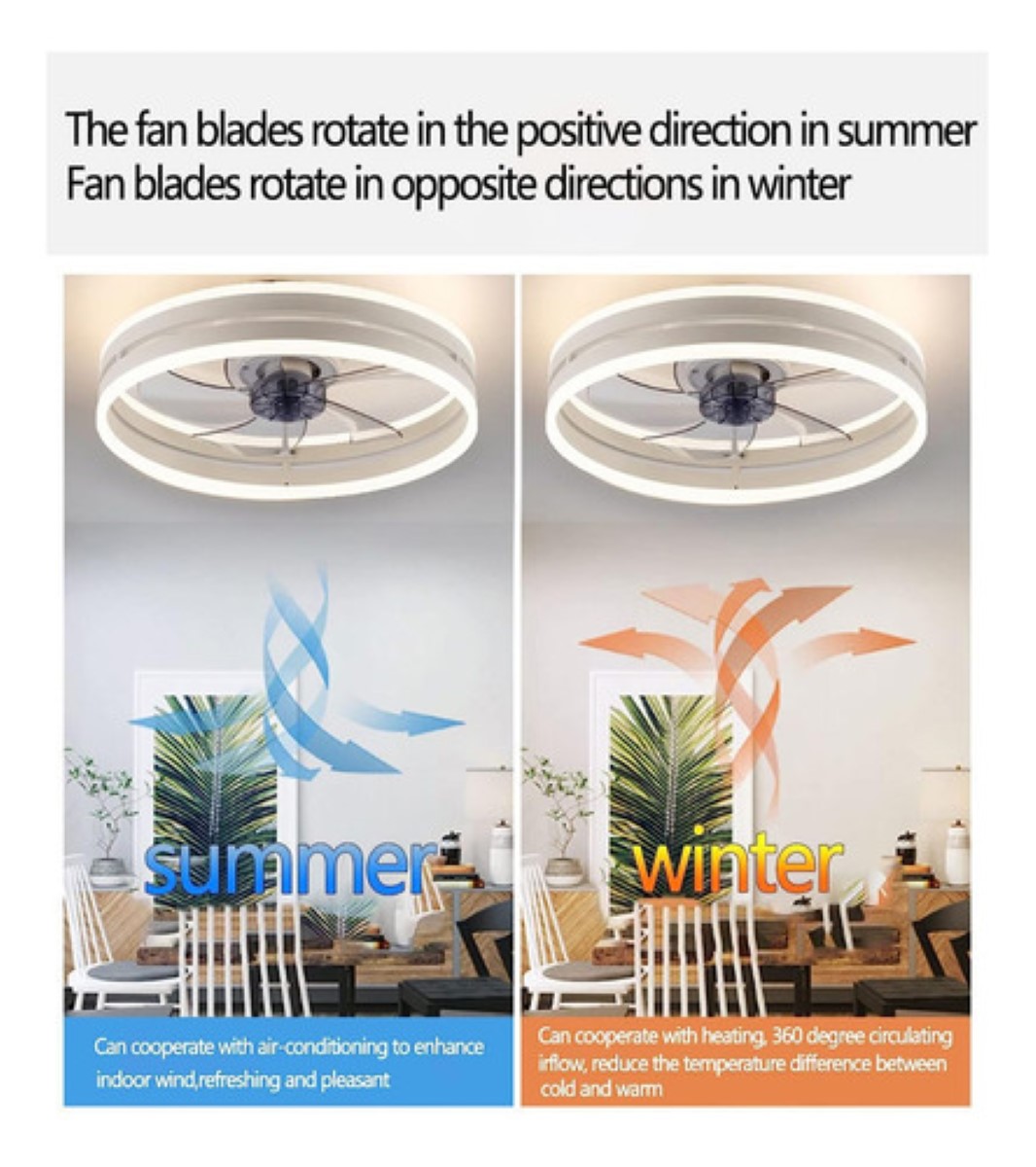 Lampara Ventilador De Techo Con Luz Inteligente Control 50cm Blanco