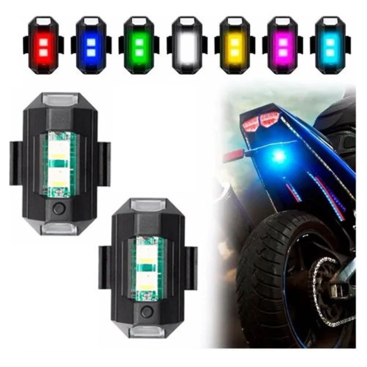 2pcs Mini Luz Led Estrobo Funciones Fija Moto Bici Auto
