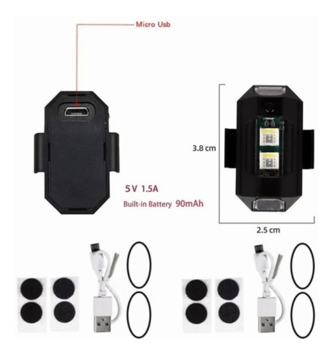 2pcs Mini Luz Led Estrobo Funciones Fija Moto Bici Auto