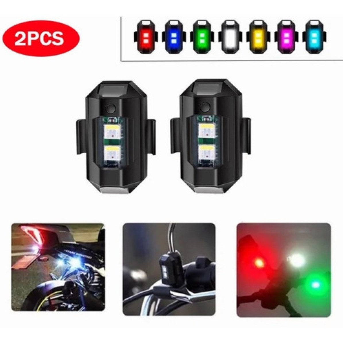 2pcs Mini Luz Led Estrobo Funciones Fija Moto Bici Auto