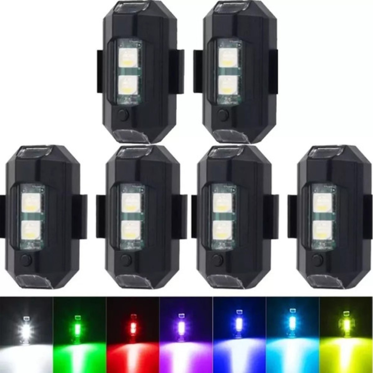 Luces Led De 7 Colores Para Moto, Dron Y Avión (6 Unidades). negro