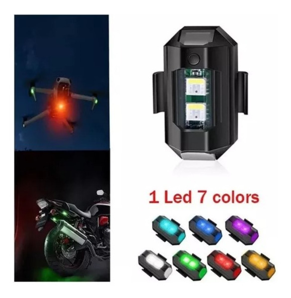 Luces Led De 7 Colores Para Moto, Dron Y Avión (6 Unidades). negro