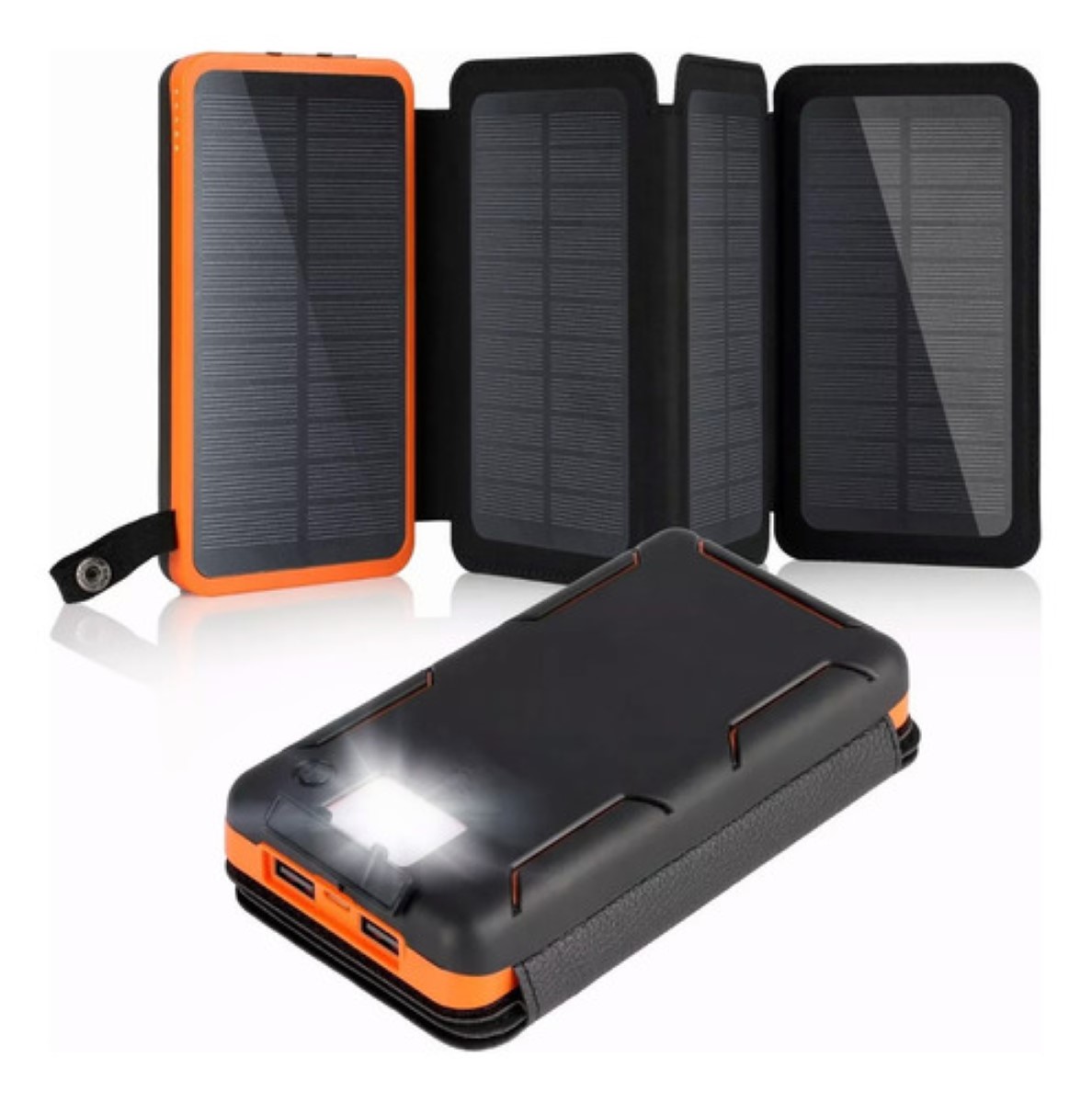 Power Bank Solar Cargador Portátil 26800mah 4 Paneles Solare negro Lineas naranja