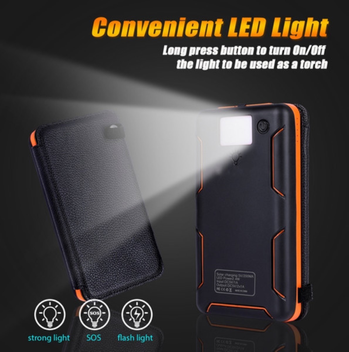 Power Bank Solar Cargador Portátil 26800mah 4 Paneles Solare negro Lineas naranja