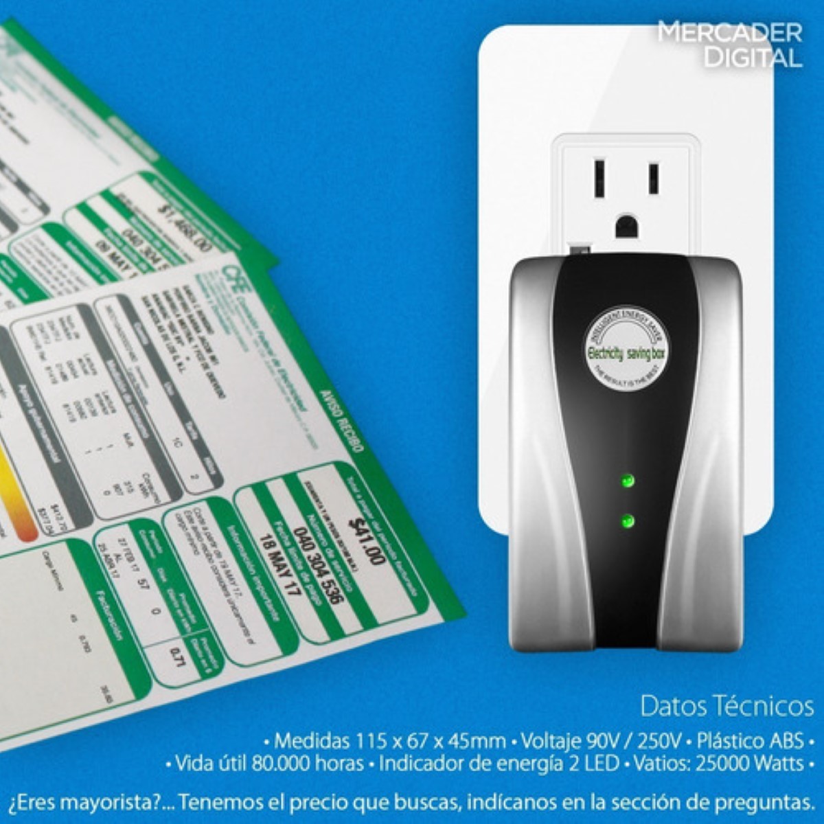 Ahorrador De Electricidad Luz Energía Ahorra Hasta Un 40% Gris/Negro