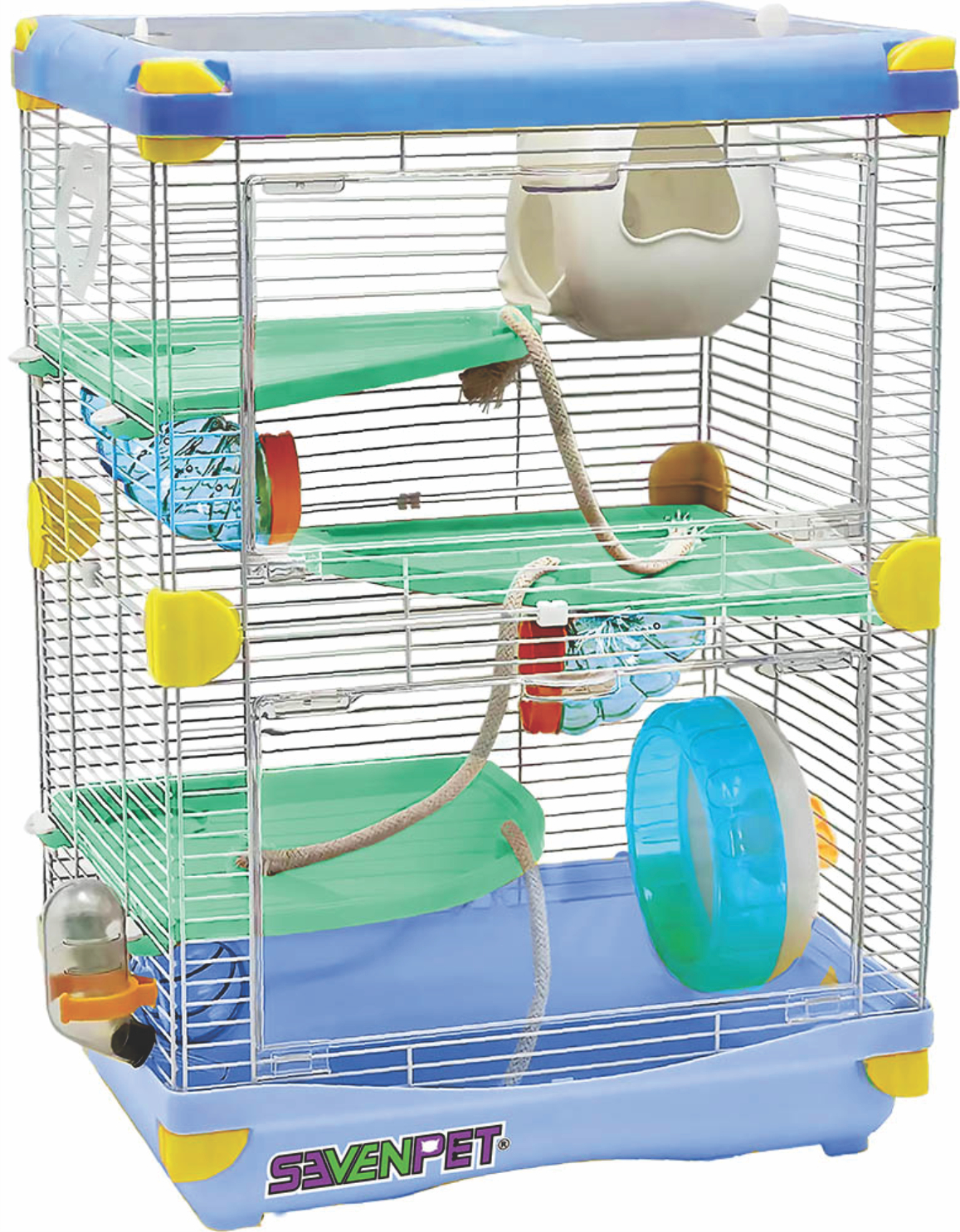Jaula Casa Hamster Raton Rueda Bebedero 50x35x27cm 3 niveles SEVENPET
