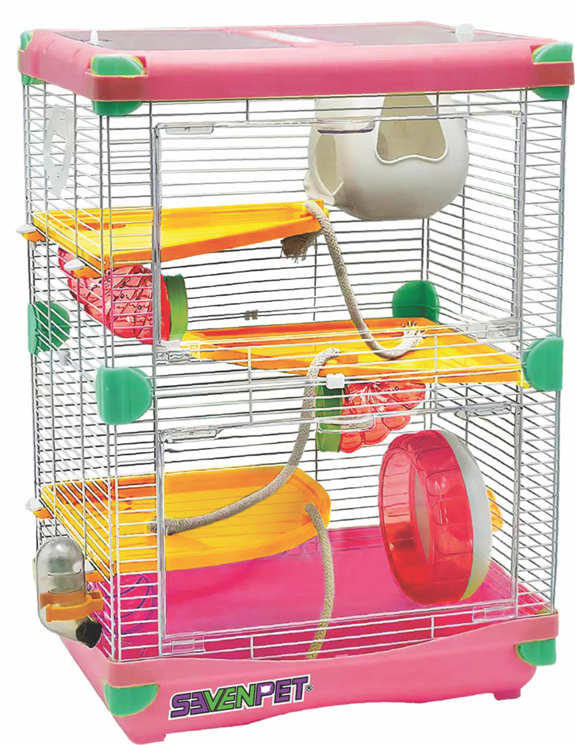 Jaula Casa Hamster Raton Rueda Bebedero 50x35x27cm 3 niveles SEVENPET