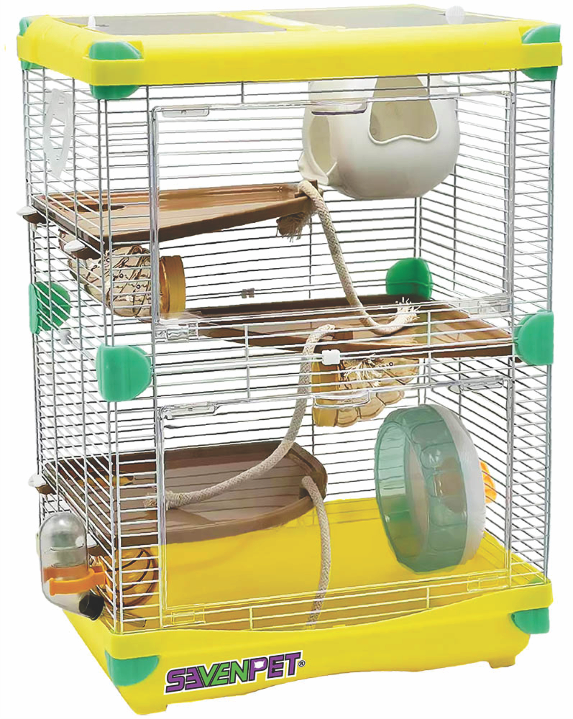 Jaula Casa Hamster Raton Rueda Bebedero 50x35x27cm 3 niveles SEVENPET