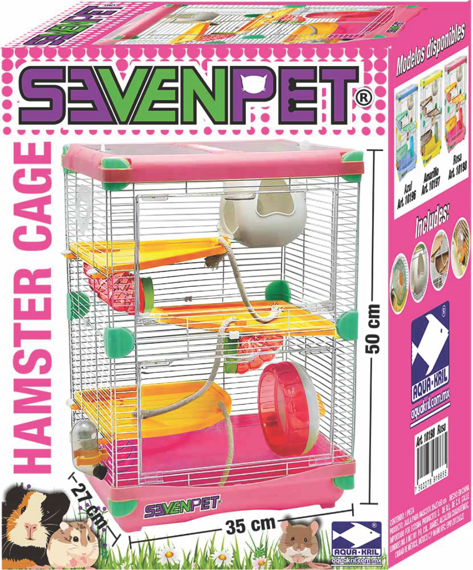 Jaula Casa Hamster Raton Rueda Bebedero 50x35x27cm 3 niveles SEVENPET